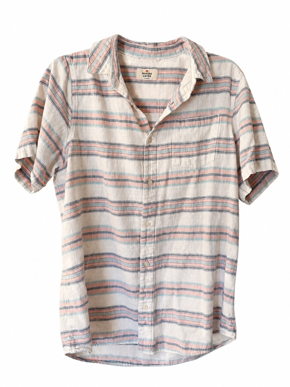 Men’s Marine Layer Striped Short-Sleeve Button-Down in Pale Red & Pale Blue